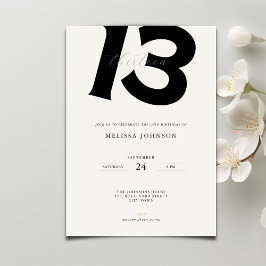Minimal 13th Birthday Invitation: Bold Typography 招待状