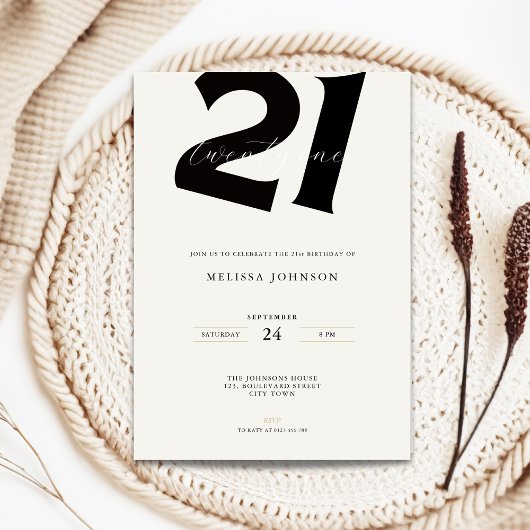 Minimal 21st Birthday Invitation - Bold Typo 招待状