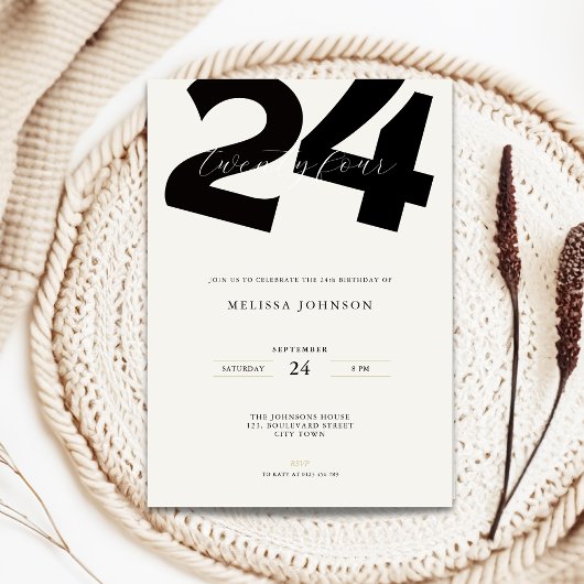 Minimal 24th Birthday Invitation - Bold Typo 招待状