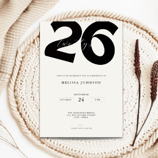 Minimal 26th Birthday Invitation - Bold Typo 招待状