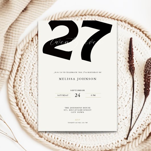 Minimal 27th Birthday Invitation - Bold Typo 招待状