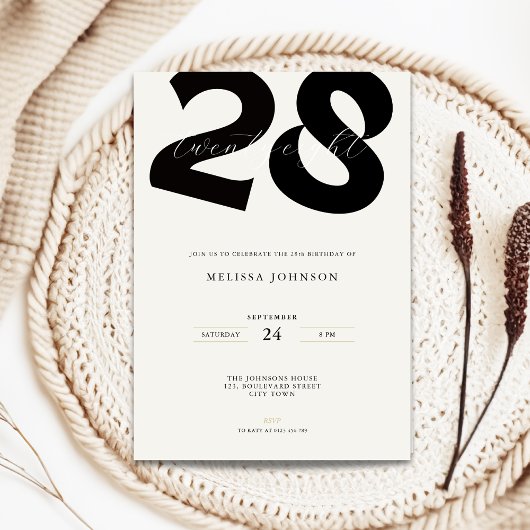 Minimal 28th Birthday Invitation - Bold Typo 招待状
