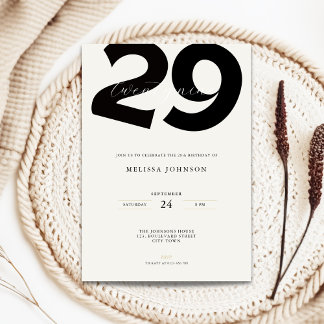 Minimal 29th Birthday Invitation - Bold Typo 招待状
