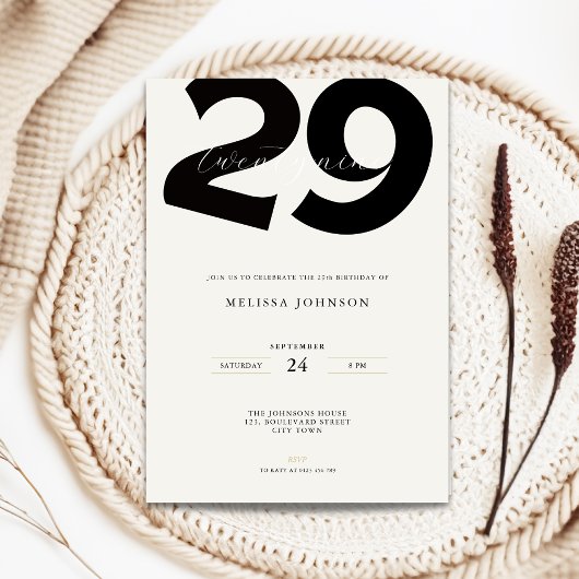 Minimal 29th Birthday Invitation - Bold Typo 招待状