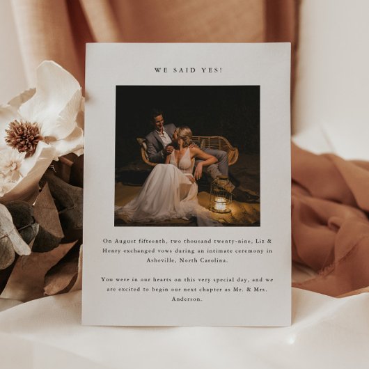 Minimal 2-Photo 'We Said Yes!' Wedding Elopement 案内状