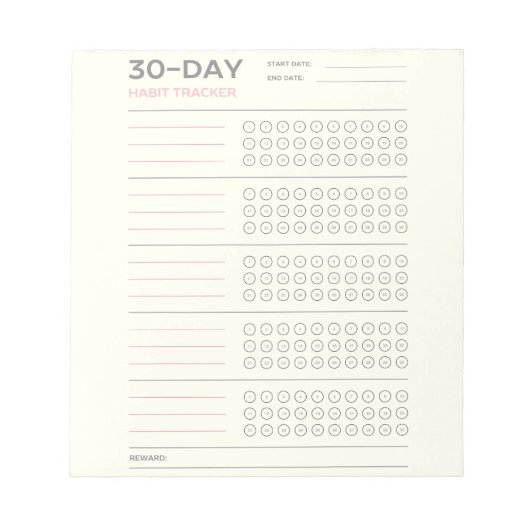 Minimal 30 Day Challenge Habit Tracker Design ノートパッド (正面)