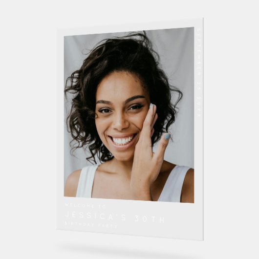 Minimal 30th Thirty Birthday Party Photo Welcome アクリルサイン (傾斜)
