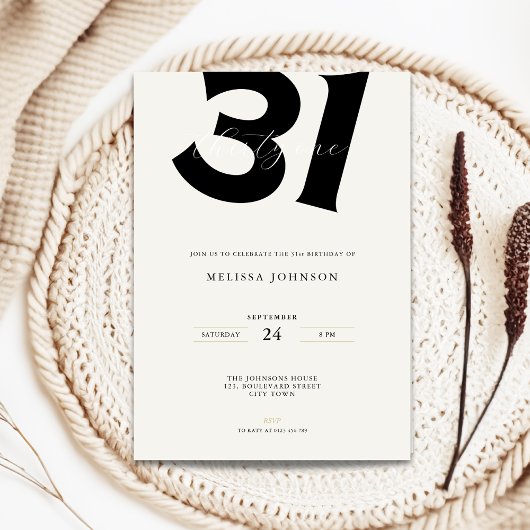 Minimal 31st Birthday Invitation - Bold Typo 招待状