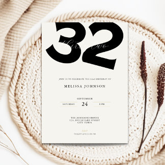 Minimal 32nd Birthday Invitation - Bold Typo 招待状