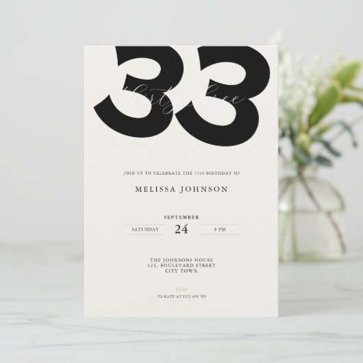 Minimal 33rd Birthday Invitation - Bold Typo 招待状 (スタンド正面)