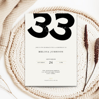 Minimal 33rd Birthday Invitation - Bold Typo 招待状