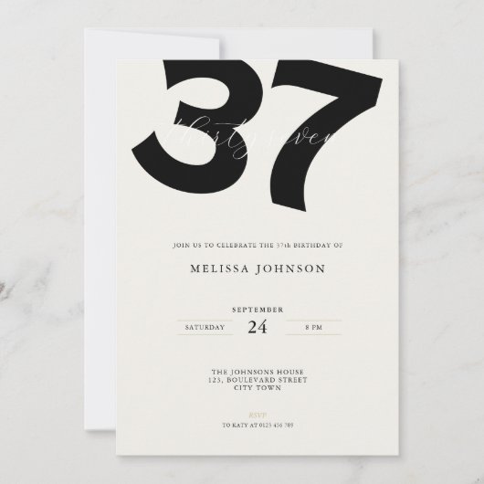 Minimal 37th Birthday Invitation - Bold Typo 招待状 (正面)
