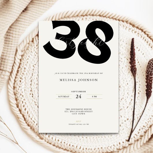 Minimal 38th Birthday Invitation - Bold Typo 招待状