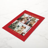 Minimal 3 Photo Collage Merry Christmas Red Gold 箔シーズンカード (回転した状態)