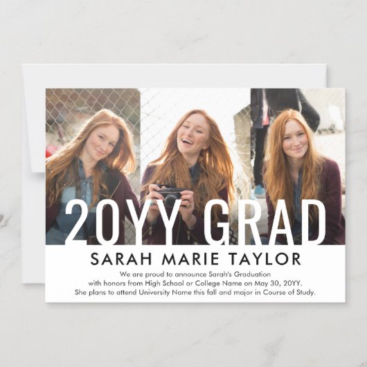 Minimal 3 Photo Magnetic Graduation Announcement マグネット招待状 (正面)
