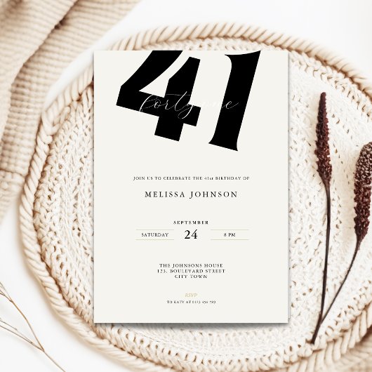 Minimal 41st Birthday Invitation - Bold Typo 招待状