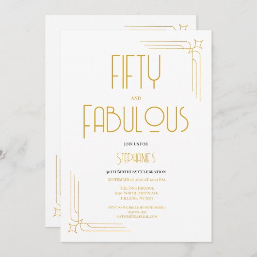 Minimal 50 and Fabulous 50th Birthday Invitation 招待状 (正面/裏面)