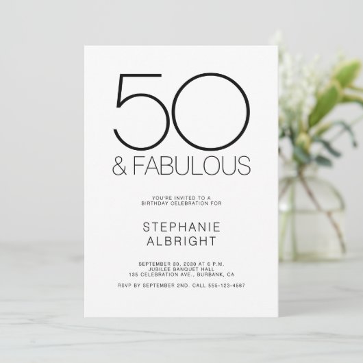 Minimal 50 and Fabulous 50th Birthday Party 招待状 (スタンド正面)