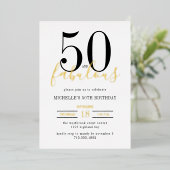 Minimal 50 and Fabulous 50th Birthday Party 箔招待状 (立ち正面)