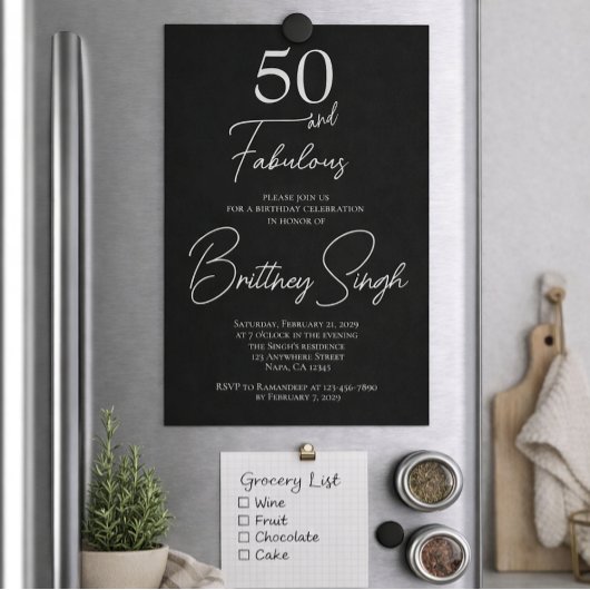 Minimal 50 and Fabulous Black 50th Birthday Party  招待状