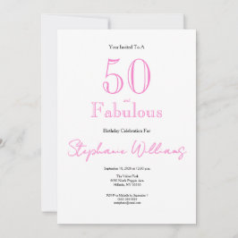Minimal 50 and Fabulous Pink 50th Birthday 招待状