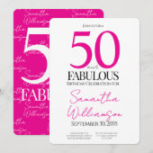 Minimal 50 and Fabulous Pink 50th Birthday 招待状 (正面/裏面)