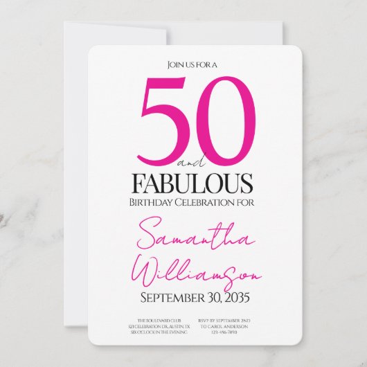 Minimal 50 and Fabulous Pink 50th Birthday 招待状 (正面)
