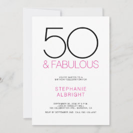 Minimal 50 and Fabulous Pink 50th Birthday Party 招待状