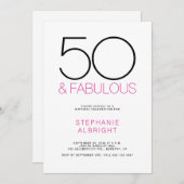 Minimal 50 and Fabulous Pink 50th Birthday Party 招待状 (正面/裏面)