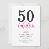 Minimal 50 and Fabulous Pink 50th Birthday Party 招待状 (正面)