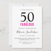 Minimal 50 and Fabulous Pink 50th Birthday Party 招待状 (正面)