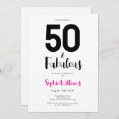 Minimal 50 and Fabulous Pink 50th Birthday Party 招待状 (正面/裏面)