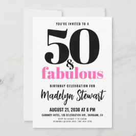 Minimal 50 and Fabulous Pink 50th Birthday Party 招待状