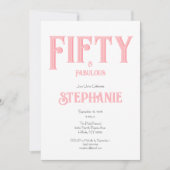 Minimal 50 and Fabulous Pink 50th Birthday Party 招待状 (正面)