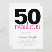 Minimal 50 and Fabulous Pink 50th Birthday Party I 招待状 (正面/裏面)