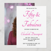 Minimal 50 and Fabulous Pink Photo Birthday 招待状 (正面/裏面)
