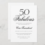 Minimal 50 & Fabulous Typography 50th Birthday 招待状 (正面/裏面)
