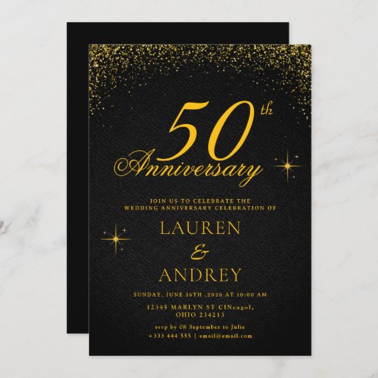 Minimal 50th Wedding Anniversary Invitation 招待状 (正面/裏面)