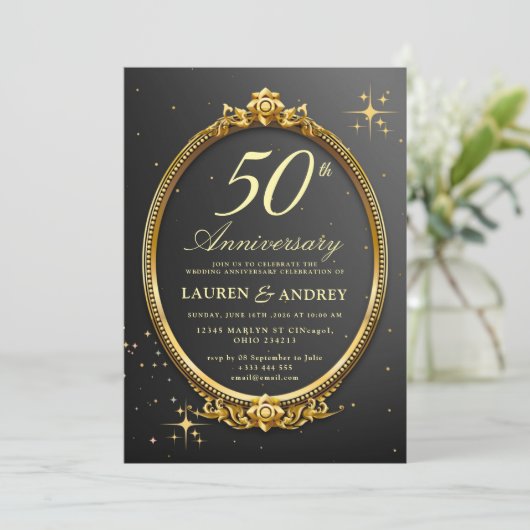 Minimal 50th Wedding Anniversary Invitation 招待状 (スタンド正面)
