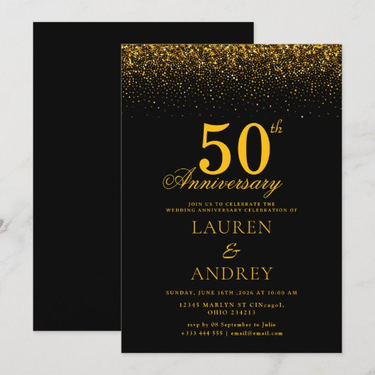 Minimal 50th Wedding Anniversary Invitation 招待状 (正面/裏面)
