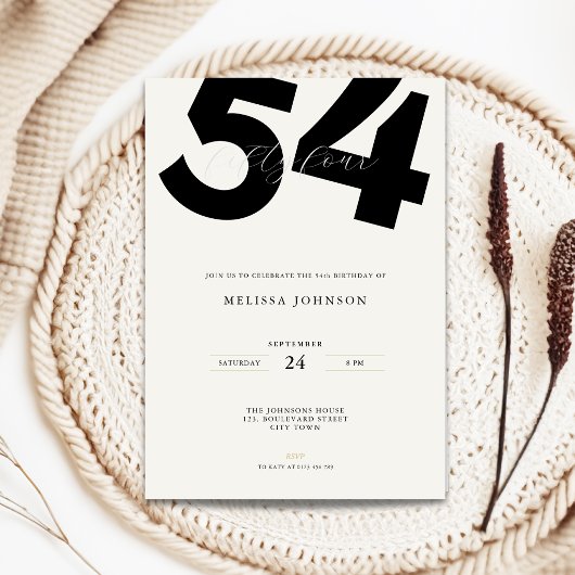 Minimal 54th Birthday Invitation - Bold Typo 招待状