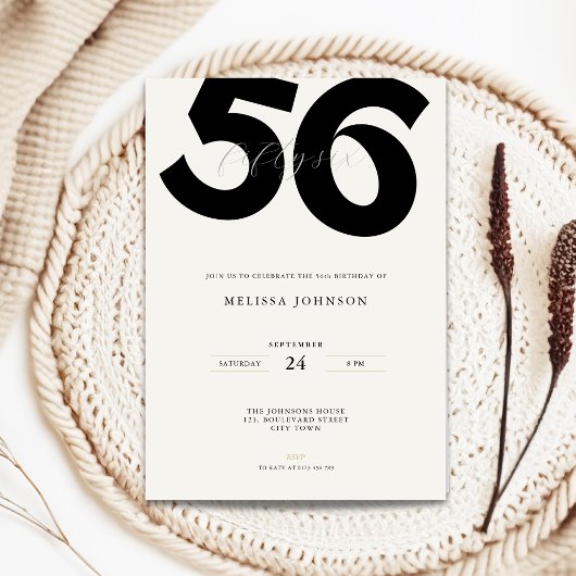 Minimal 56th Birthday Invitation - Bold Typo 招待状