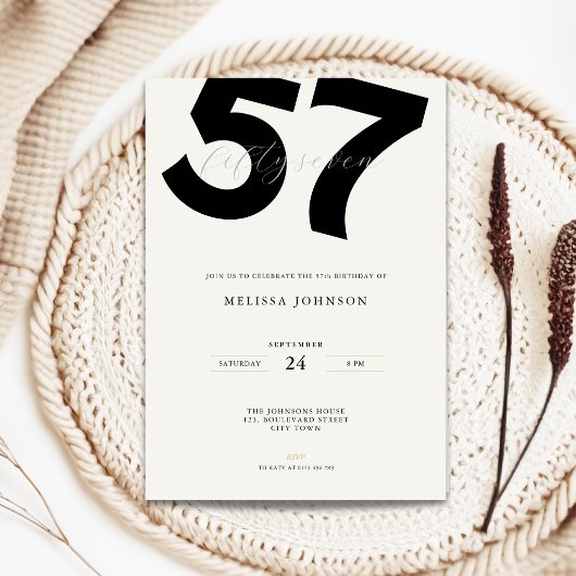 Minimal 57th Birthday Invitation - Bold Typo 招待状