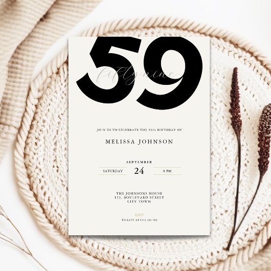 Minimal 59th Birthday Invitation - Bold Typo 招待状