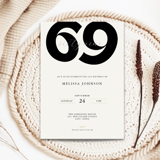 Minimal 69th Birthday Invitation - Bold Typo 招待状