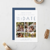 Minimal 7 Photo Wedding Collage ダスティブルー TLW26 ノートカード (正面/裏面インサイチュ)