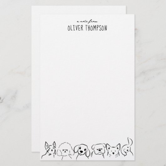 Minimal A Note From Cute Dog Animal Sketch 便箋 (正面/裏面)