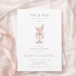 Minimal A Tini One Blush Pink Girl Sip & See 招待状