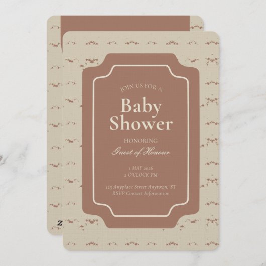 Minimal Abstract Geometric Gender Neutral Beige 招待状 (正面/裏面)