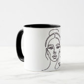 Minimal Abstract Woman Face Line Art Mug マグカップ (正面左)